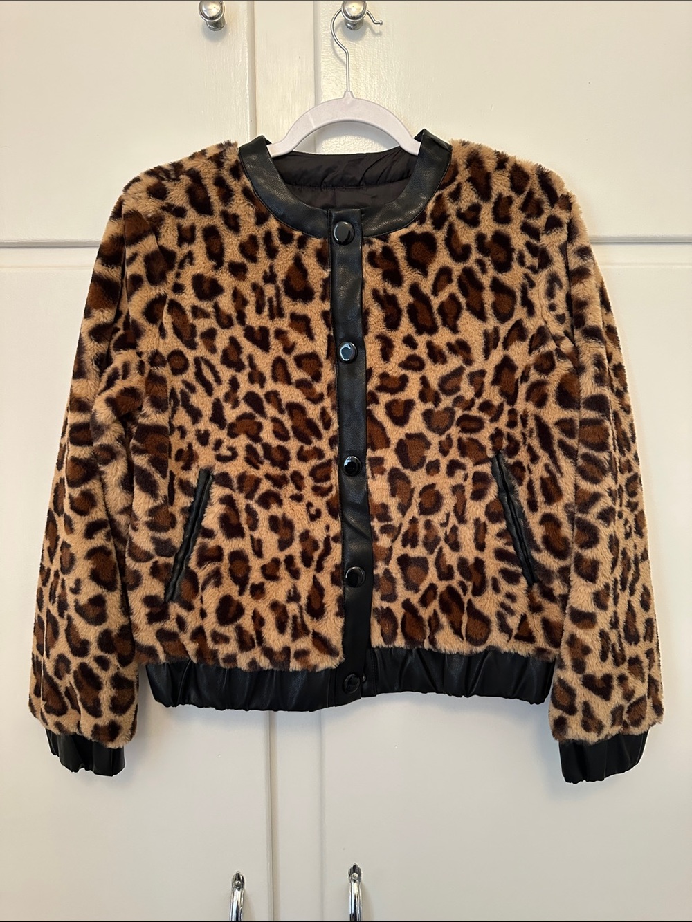NEW J.O.A. Leopard Cheetah Fur Bomber Jacket